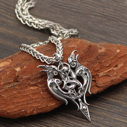 Gemini Crows Bearing Sword - The Nevermore Gothic Titanium Steel Pendant Necklace Viking Norse