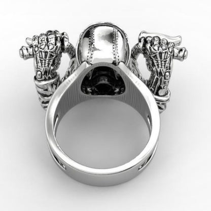 George Flickerwind Bearded Skull Motorcyclist - The Nevermore Gothic Ring