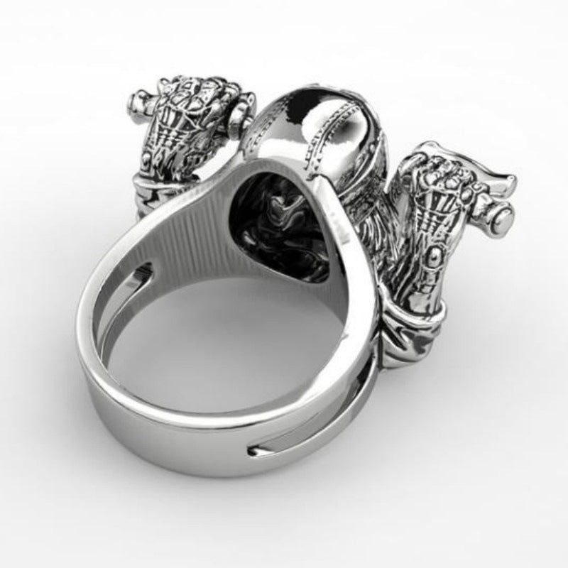 George Flickerwind Bearded Skull Motorcyclist - The Nevermore Gothic Ring