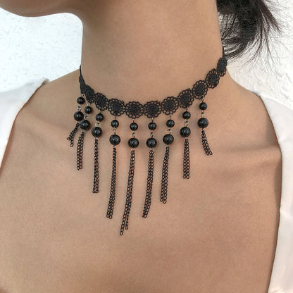 Giselle Dement - The Nevermore Gothic Choker Lace Necklace Imitation Crystal Retro Simple