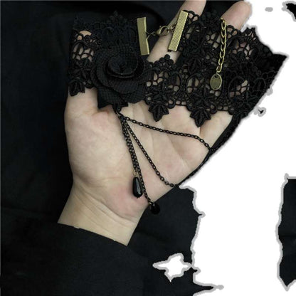 Gothic Black Rose Lace Long Tassel Women's Necklace