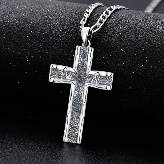 Graceful Cross - The Nevermore 925 Sterling Silver Pendant Necklace with Stainless Steel Figaro Chain