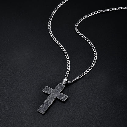 Graceful Cross - The Nevermore 925 Sterling Silver Pendant Necklace with Stainless Steel Figaro Chain