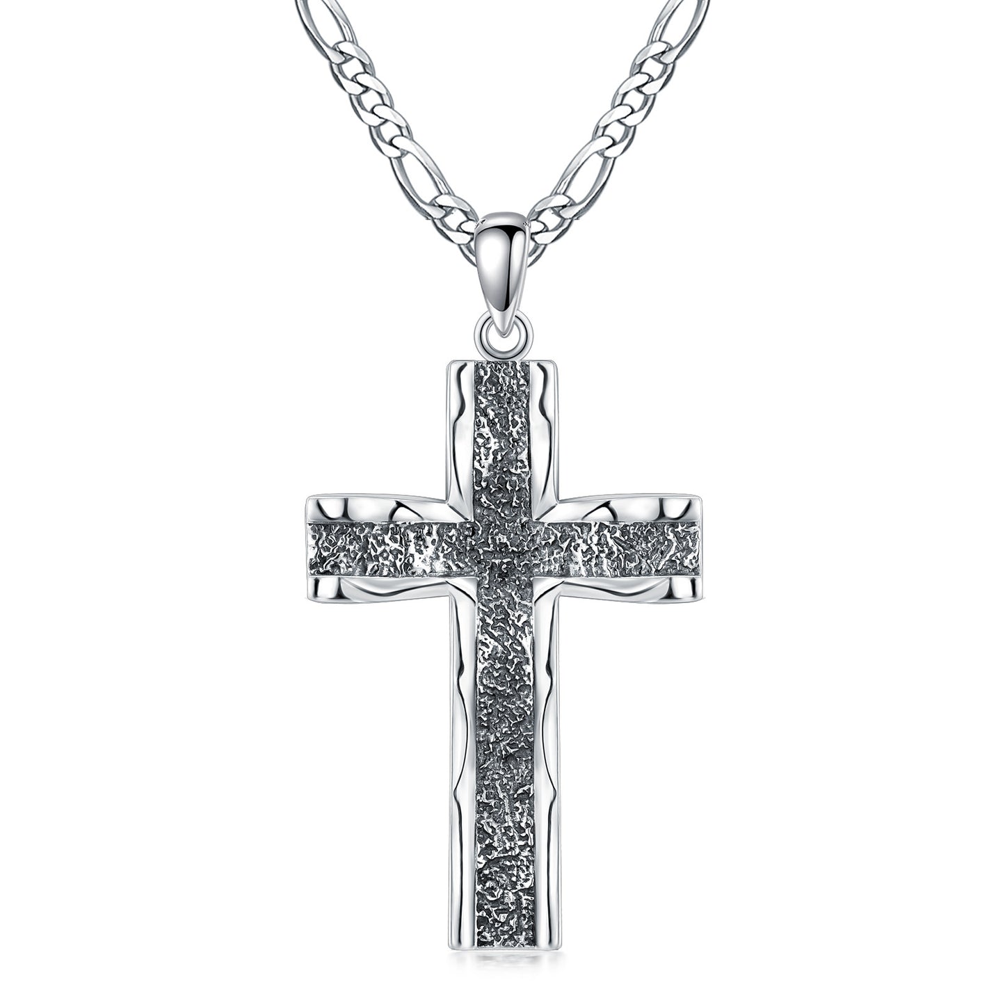 Graceful Cross - The Nevermore 925 Sterling Silver Pendant Necklace with Stainless Steel Figaro Chain