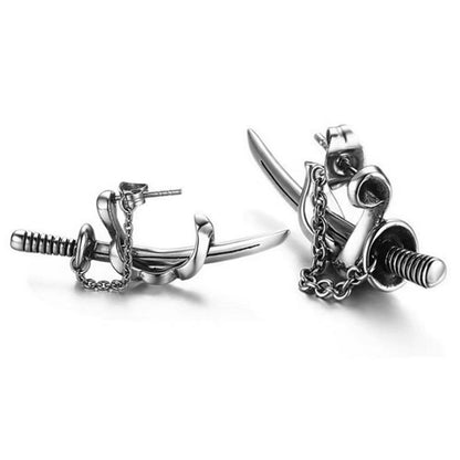 Guard Blade - The Nevermore Gothic Chain Stud Earrings