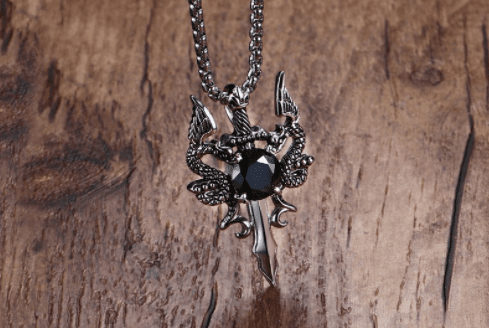 Guardian Drakes - The Nevermore Gothic Stainless Steel Black Zircon Pendant Necklace Dragons