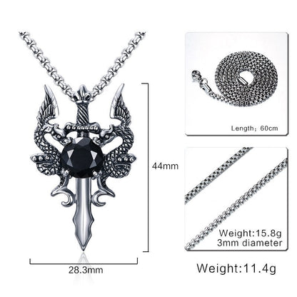 Guardian Drakes - The Nevermore Gothic Stainless Steel Black Zircon Pendant Necklace Dragons