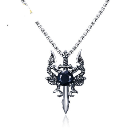 Guardian Drakes - The Nevermore Gothic Stainless Steel Black Zircon Pendant Necklace Dragons