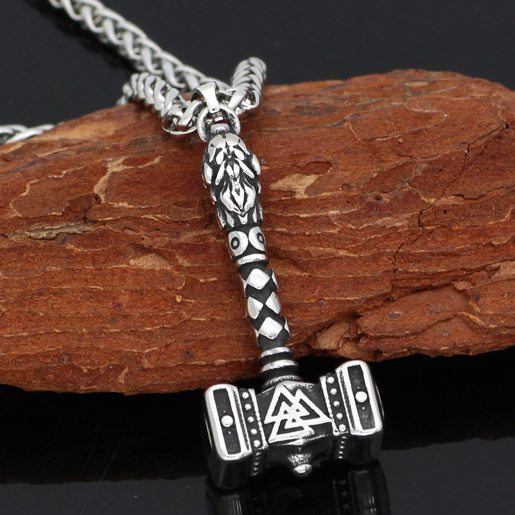 Gunnar Thor's Hammer - The Nevermore Norse Vikings Pendant Necklace for Men Stainless Steel