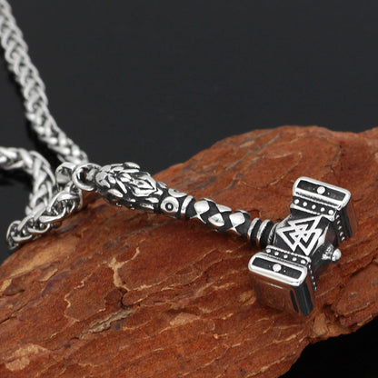 Gunnar Thor's Hammer - The Nevermore Norse Vikings Pendant Necklace for Men Stainless Steel