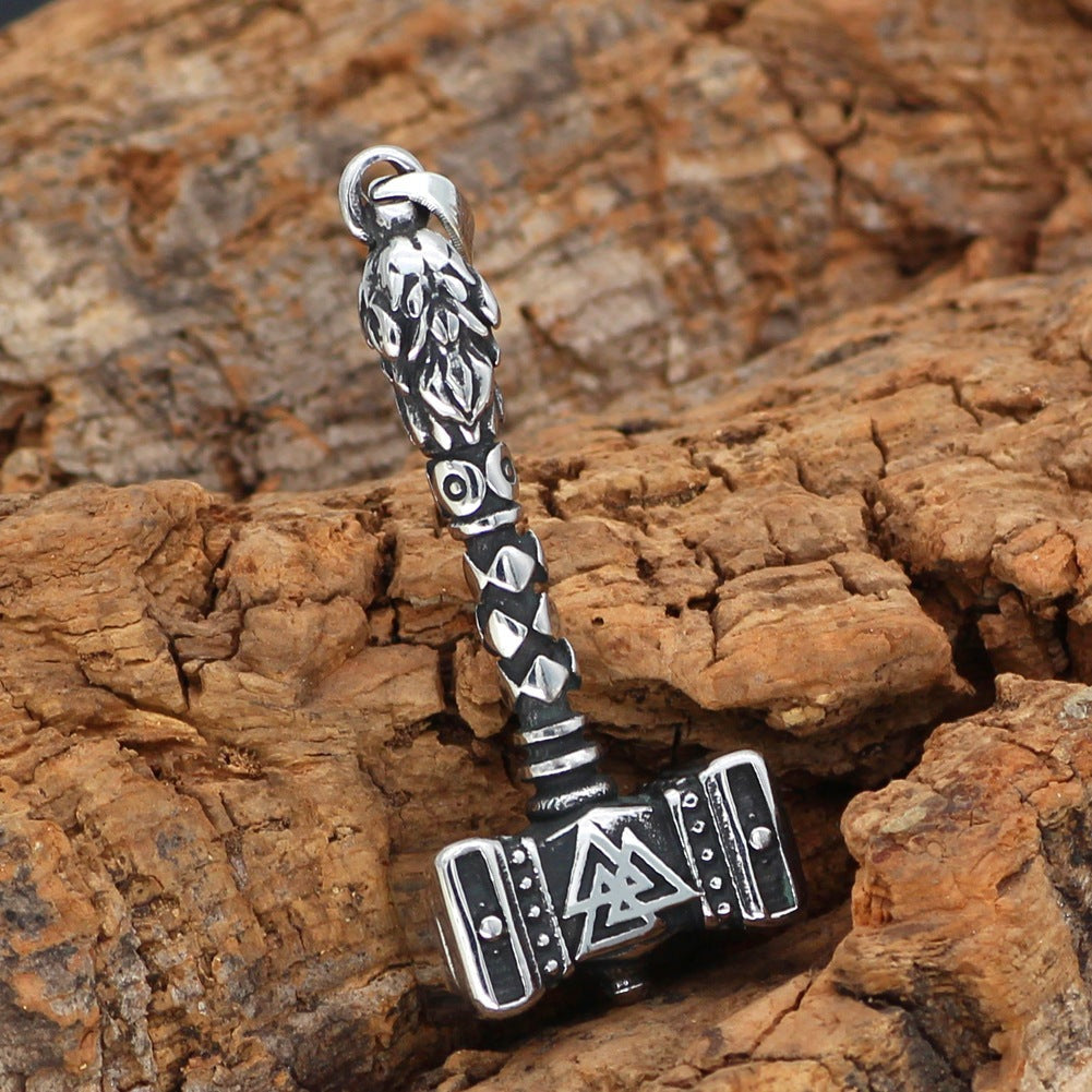 Gunnar Thor's Hammer - The Nevermore Norse Vikings Pendant Necklace for Men Stainless Steel