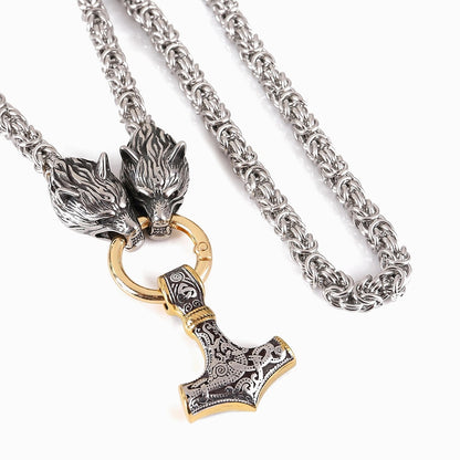 Haldor Thor's Hammer - The Nevermore Norse Vikings Pendant Necklace for Men Stainless Steel