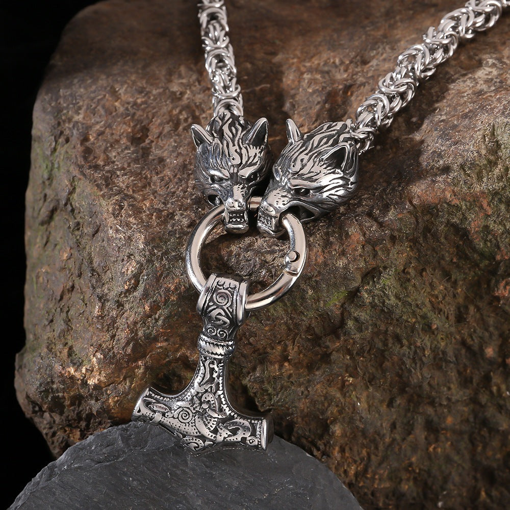 Haldor Thor's Hammer - The Nevermore Norse Vikings Pendant Necklace for Men Stainless Steel