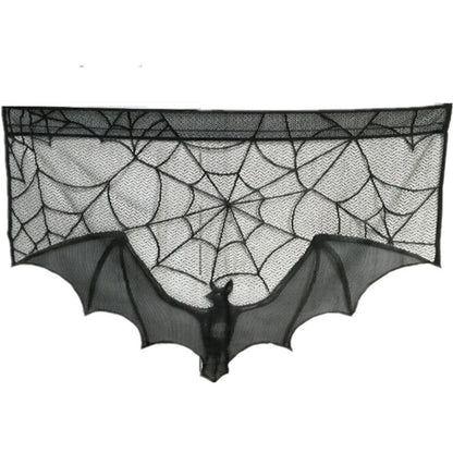 Halloween black spider web bat lace curtain - The Nevermore Gothic Home Decor