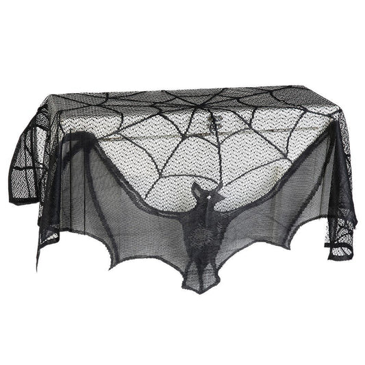 Halloween black spider web bat lace curtain - The Nevermore Gothic Home Decor