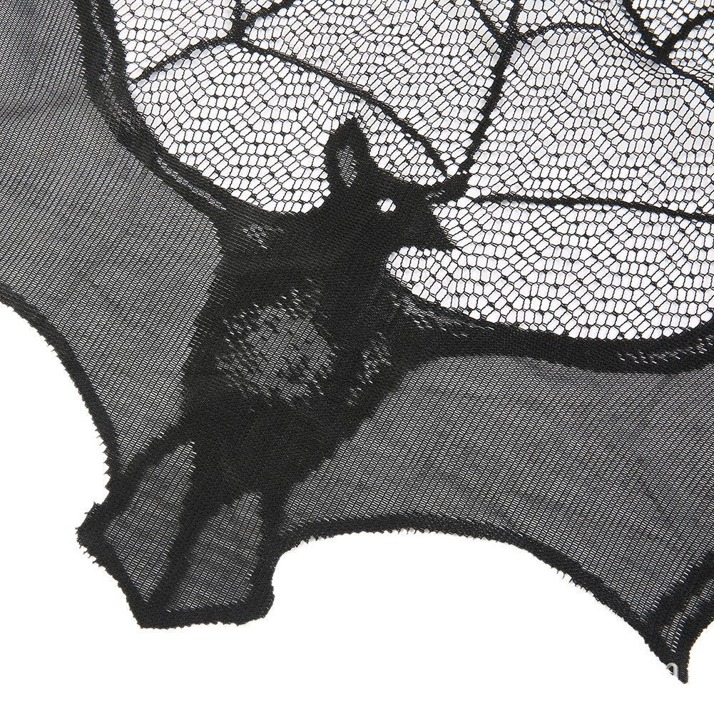 Halloween black spider web bat lace curtain - The Nevermore Gothic Home Decor