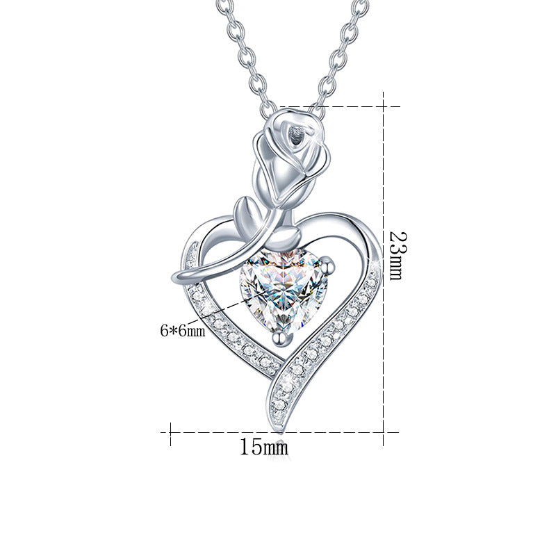 Heart-shaped Rose Zircon 925 Silver Necklace - The Nevermore Pendant