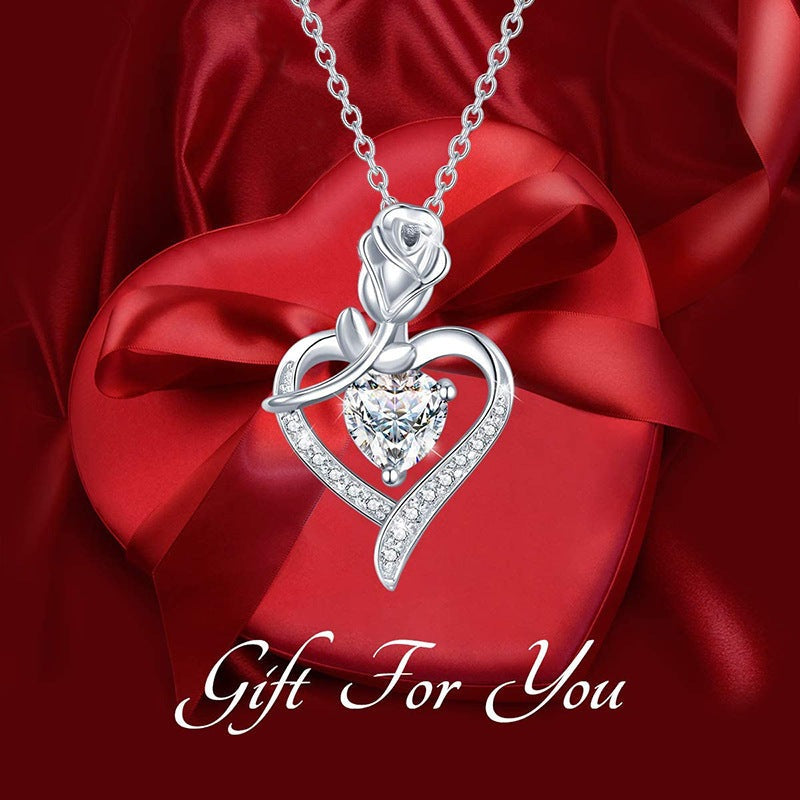 Heart-shaped Rose Zircon 925 Silver Necklace - The Nevermore Pendant