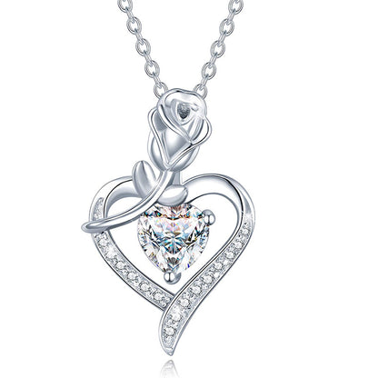 Heart-shaped Rose Zircon 925 Silver Necklace - The Nevermore Pendant