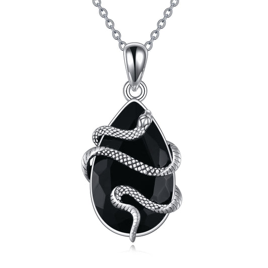 Hermione Black Crystal Snake - The Nevermore Gothic Pendant Necklace 925 Sterling Silver