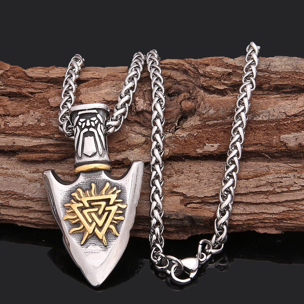 Hilda Arrow - The Nevermore Norse Vikings Pendant Necklace for Men Stainless Steel