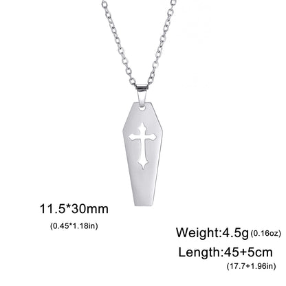 Hollow Coffin Cross Gothic Pendant Necklace Titanium Steel