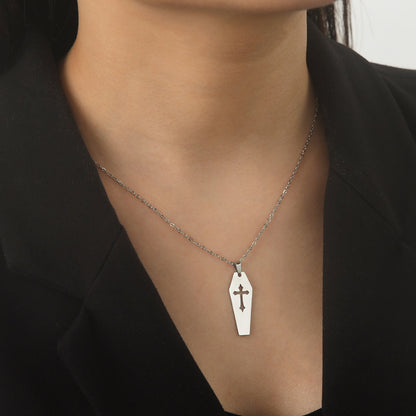 Hollow Coffin Cross Gothic Pendant Necklace Titanium Steel