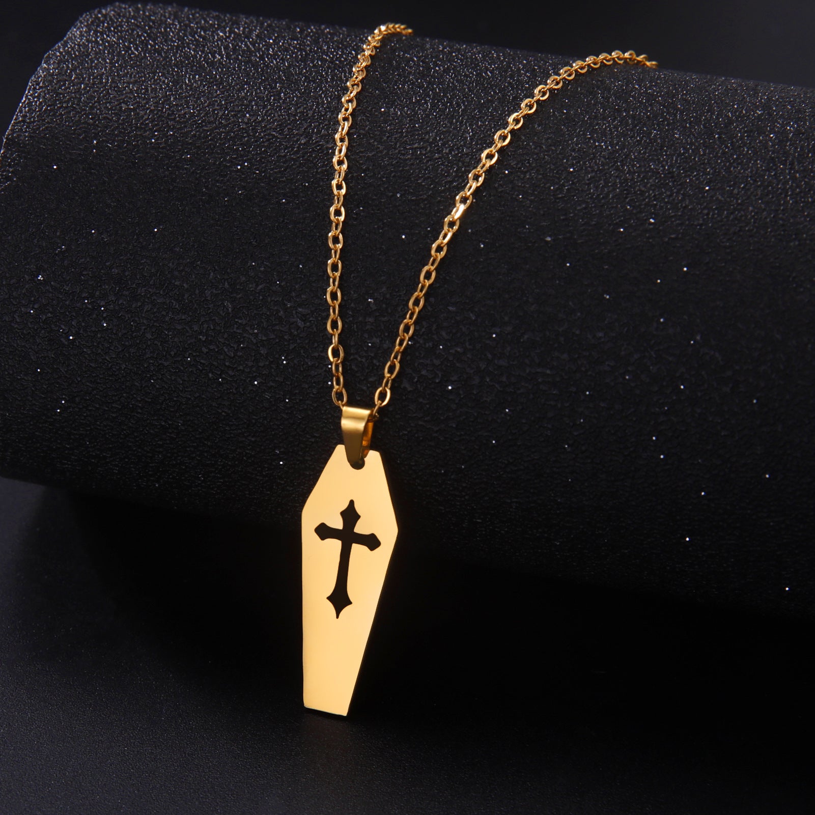 Hollow Coffin Cross Gothic Pendant Necklace Titanium Steel