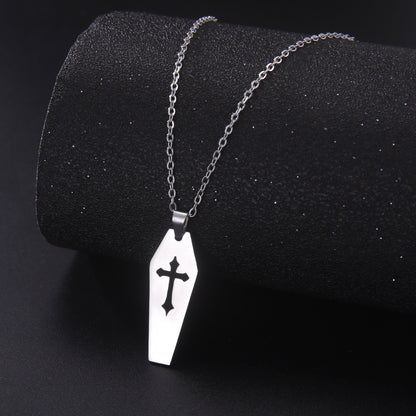 Hollow Coffin Cross Gothic Pendant Necklace Titanium Steel