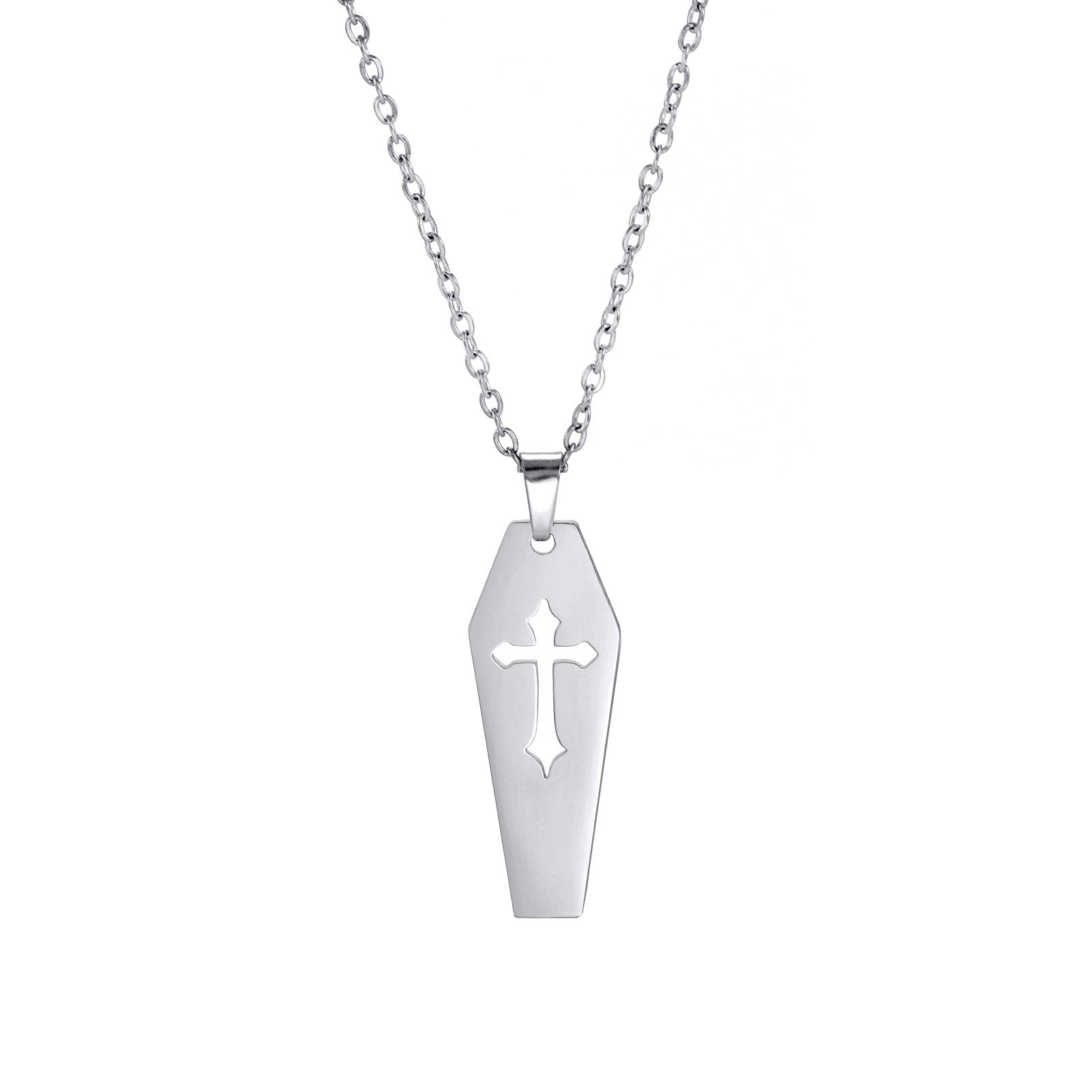 Hollow Coffin Cross Gothic Pendant Necklace Titanium Steel