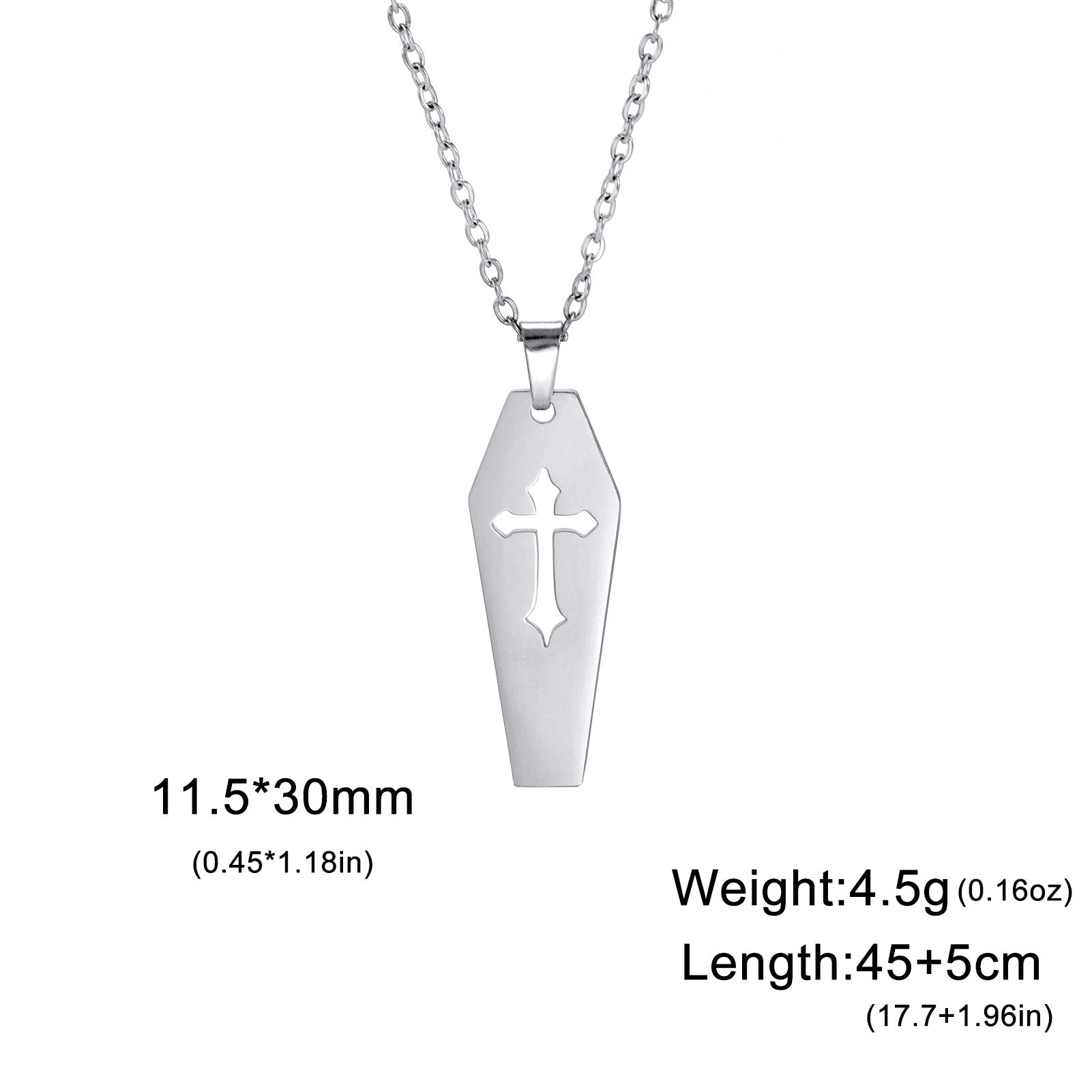 Hollow Coffin Cross Gothic Pendant Necklace Titanium Steel