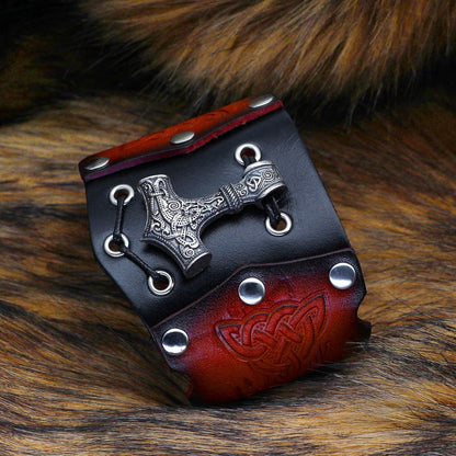 Holmgeir Thor's Hammer - The Nevermore Gothic Norse Vikings Bracelet Leather