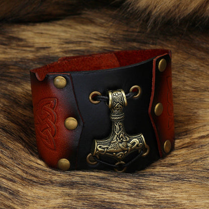 Holmgeir Thor's Hammer - The Nevermore Gothic Norse Vikings Bracelet Leather