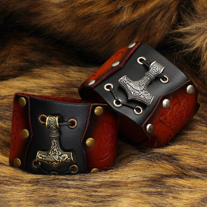 Holmgeir Thor's Hammer - The Nevermore Gothic Norse Vikings Bracelet Leather