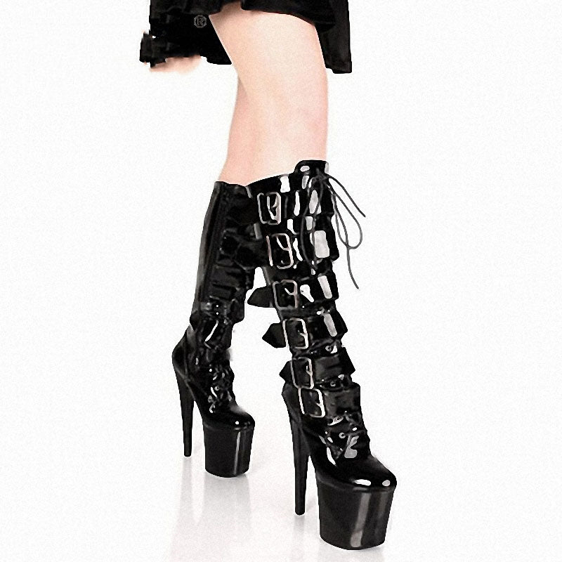 Isolde Moonlit - The Nevermore Gothic Sexy Steel Tube Boots for Women High Mannequin Shoes