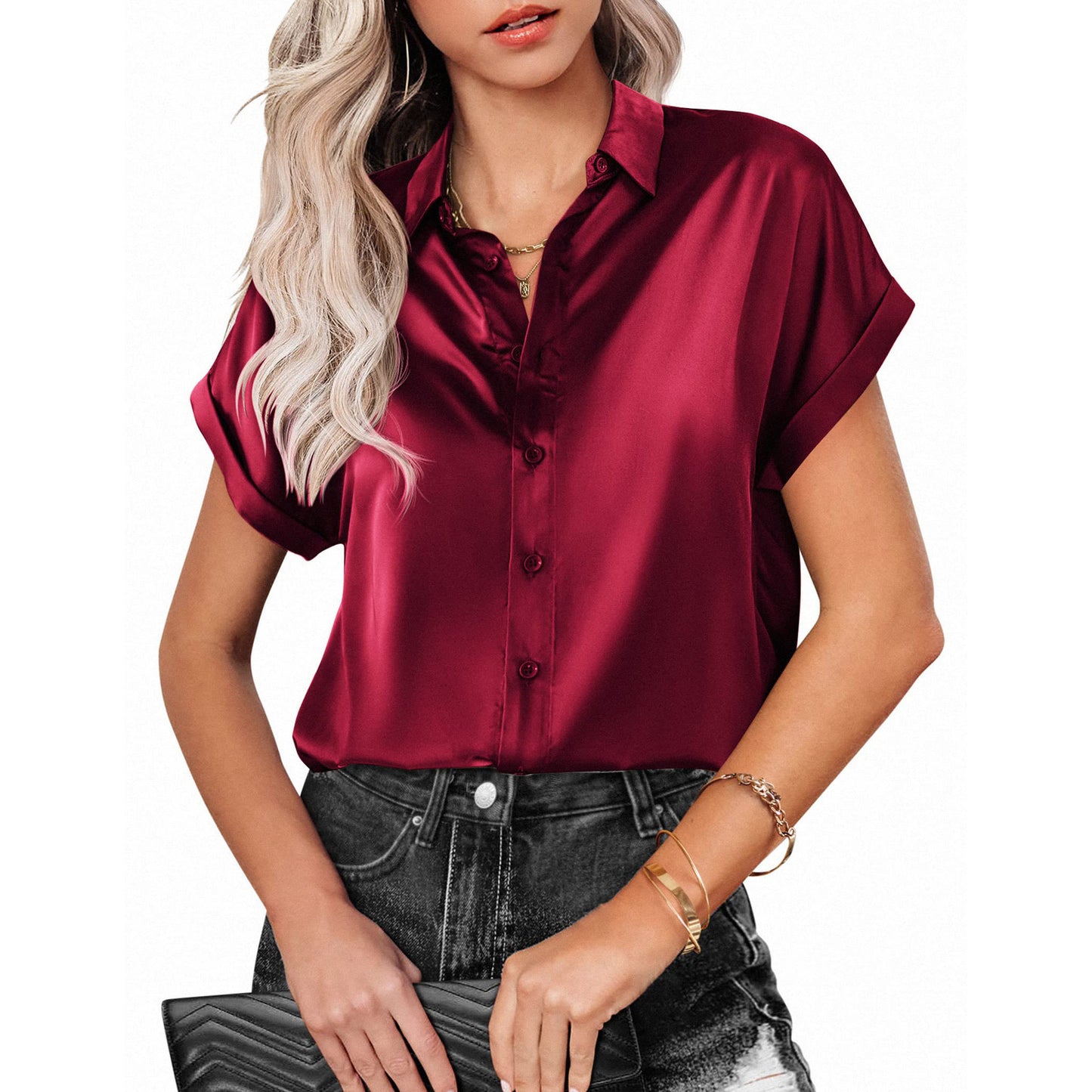 Juniper - The Nevermore Lapel Button Short Sleeve Summer Shirt for Women