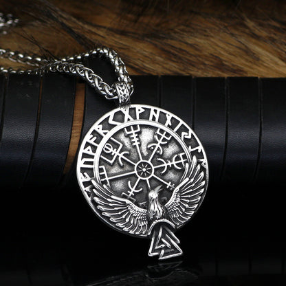 Kieran - The Nevermore Gothic Pendant Viking Rune Triangle Raven Compass Necklace Titanium Steel