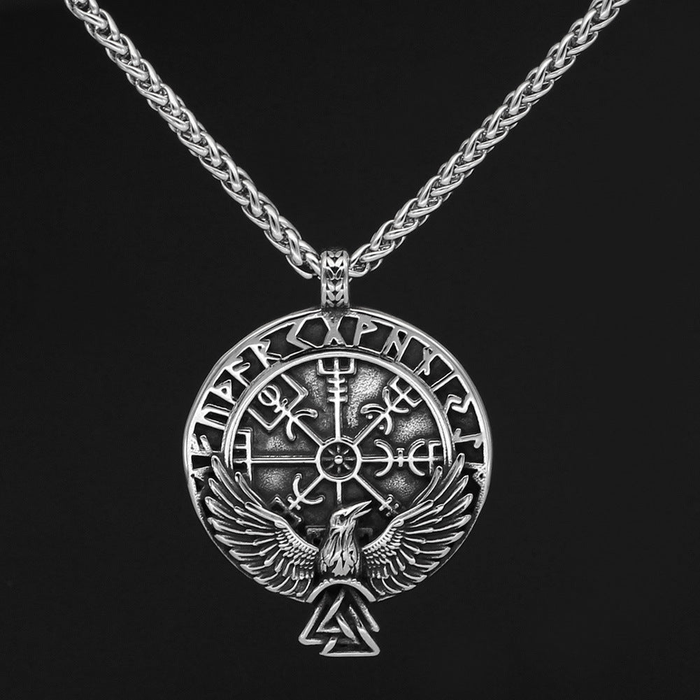 Kieran - The Nevermore Gothic Pendant Viking Rune Triangle Raven Compass Necklace Titanium Steel