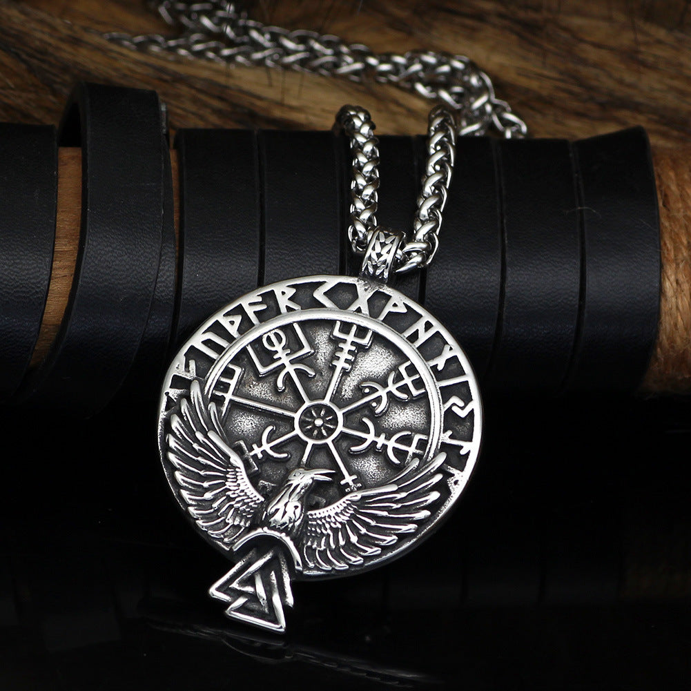 Kieran - The Nevermore Gothic Pendant Viking Rune Triangle Raven Compass Necklace Titanium Steel