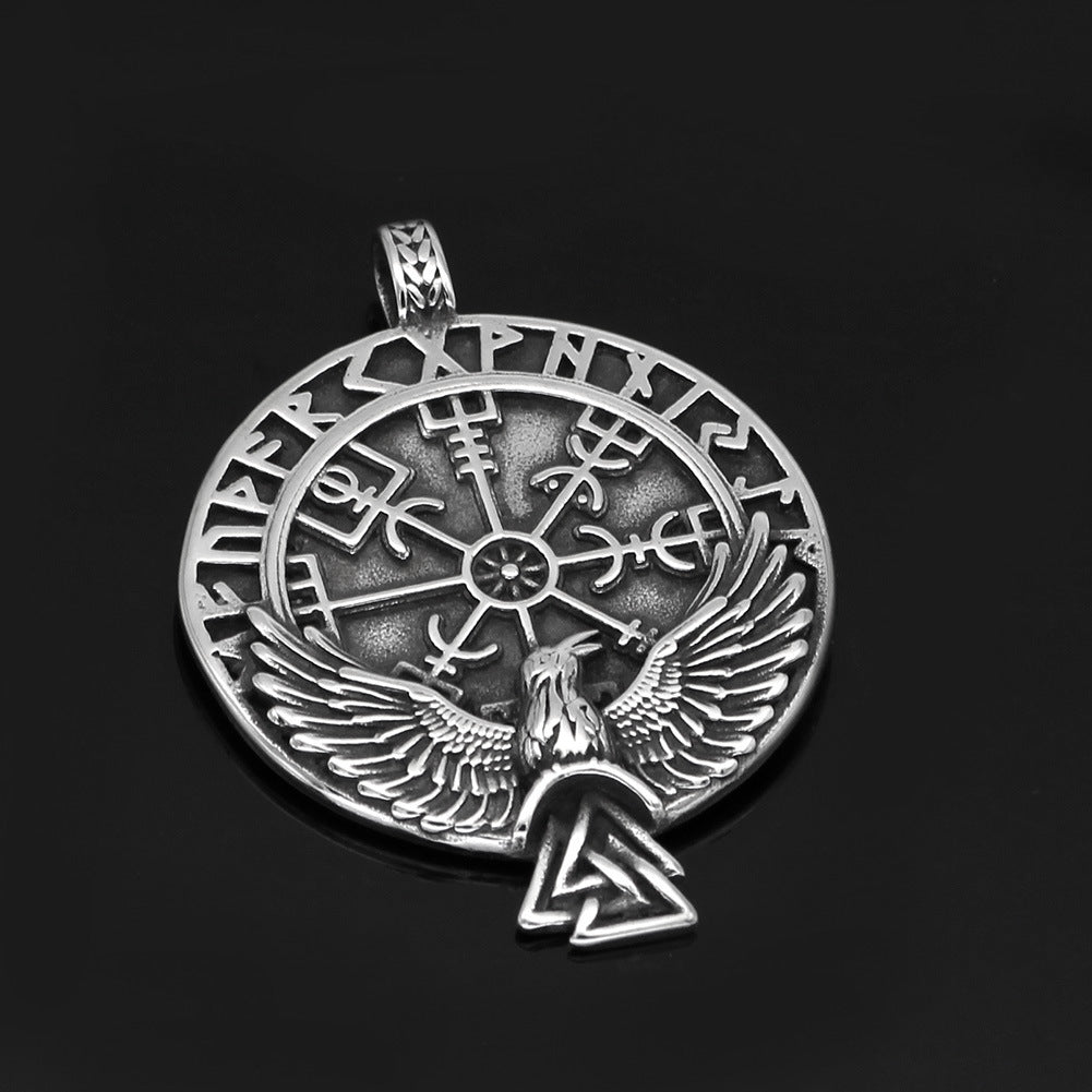 Kieran - The Nevermore Gothic Pendant Viking Rune Triangle Raven Compass Necklace Titanium Steel