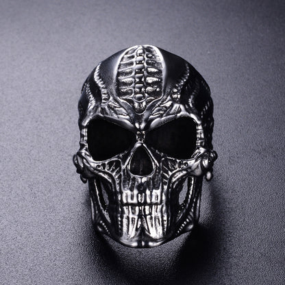 Kiss The Grave - The Nevermore Gothic Stainless Steel Skull Lovers Ring