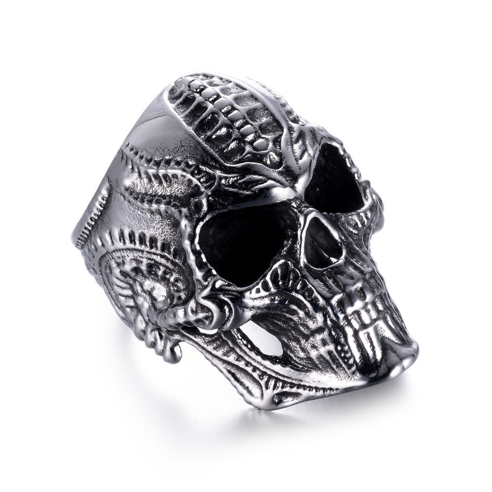 Kiss The Grave - The Nevermore Gothic Stainless Steel Skull Lovers Ring