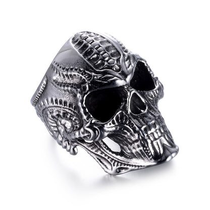 Kiss The Grave - The Nevermore Gothic Stainless Steel Skull Lovers Ring