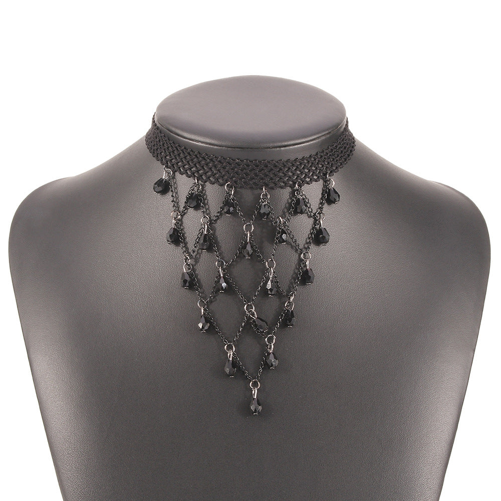 Lark Water - The Nevermore Gothic Choker Lace Necklace Imitation Crystal Retro Simple Women