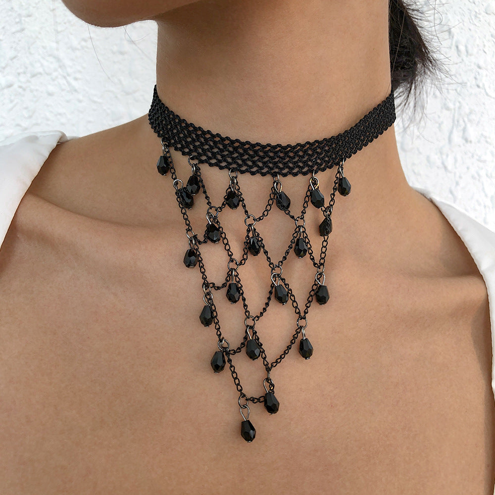 Lark Water - The Nevermore Gothic Choker Lace Necklace Imitation Crystal Retro Simple Women