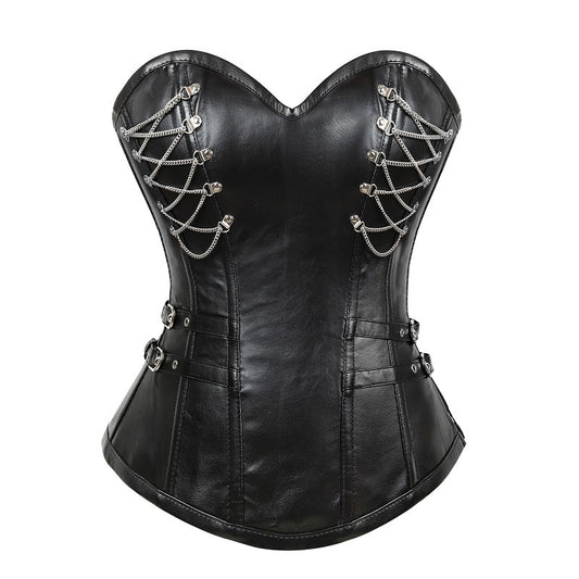 Leather Steel Corset with Zipper - The Nevermore Gothic Corsets for Women