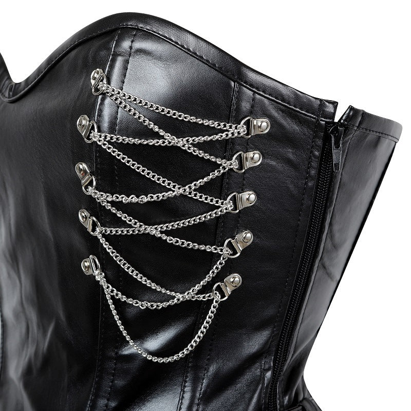 Leather Steel Corset with Zipper - The Nevermore Gothic Corsets for Women