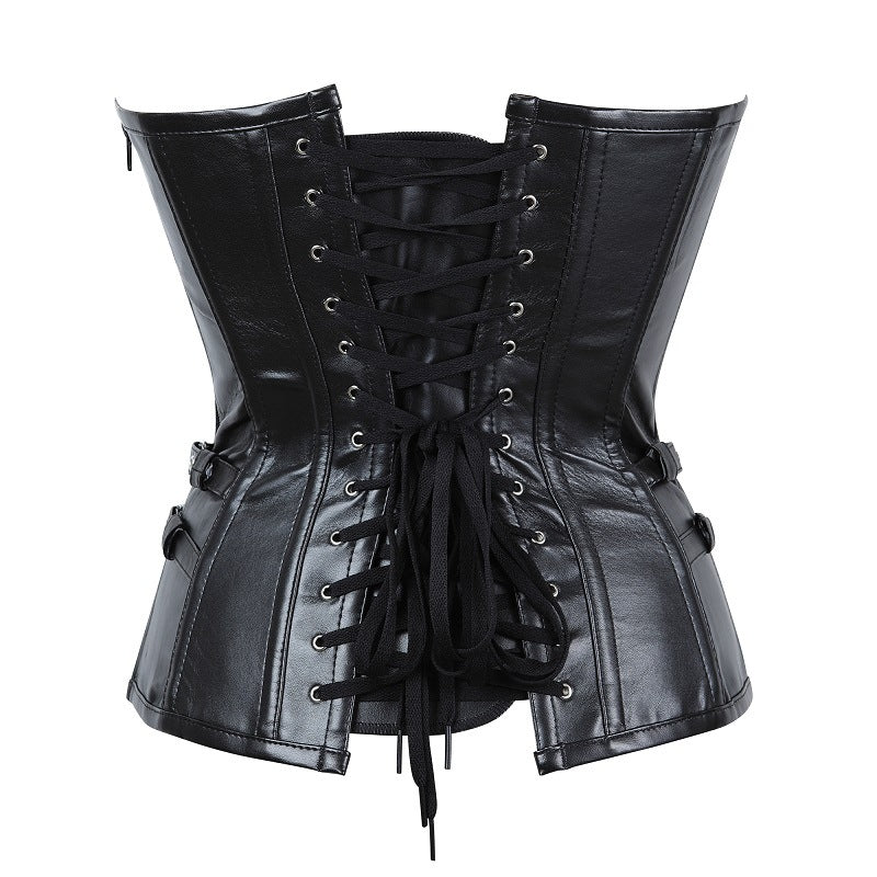 Leather Steel Corset with Zipper - The Nevermore Gothic Corsets for Women