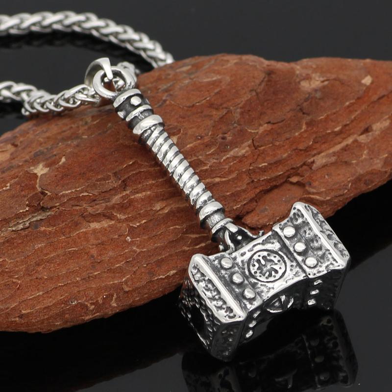 Lightning's War Mallet The Nevermore Gothic Pendant Necklace Titanium Steel Viking Norse