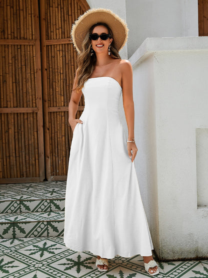 LinenMuse Strapless Maxi Dress - A-Line Linen Gown by The Nevermore